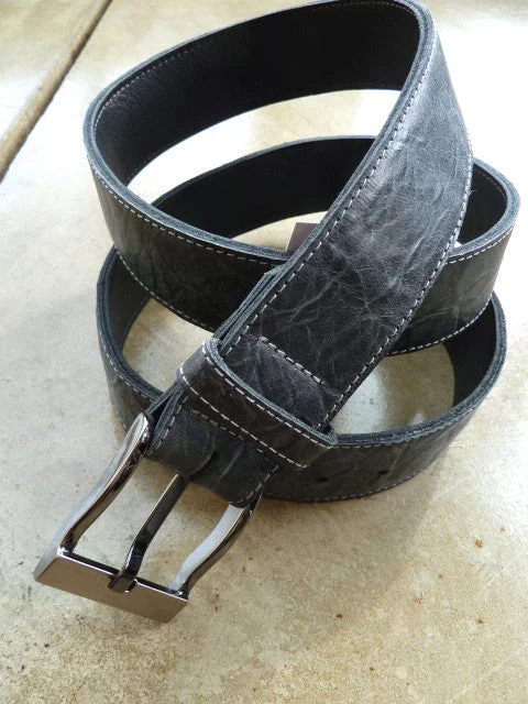 Grey 1.5" Wide Cut-Edge Leather Belt