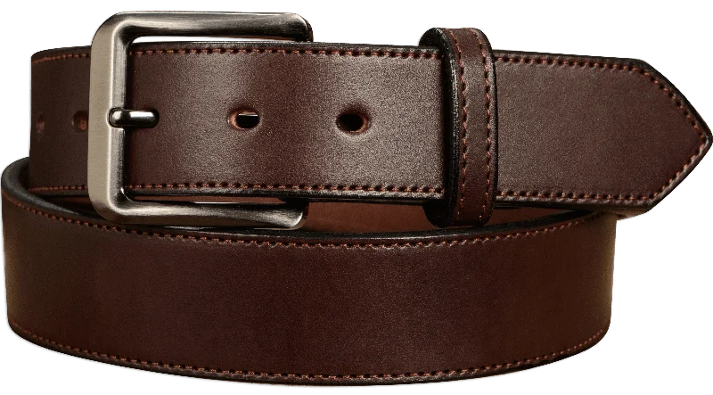 The Admiral: Men's Brown Stitched Leather Belt 1.50"