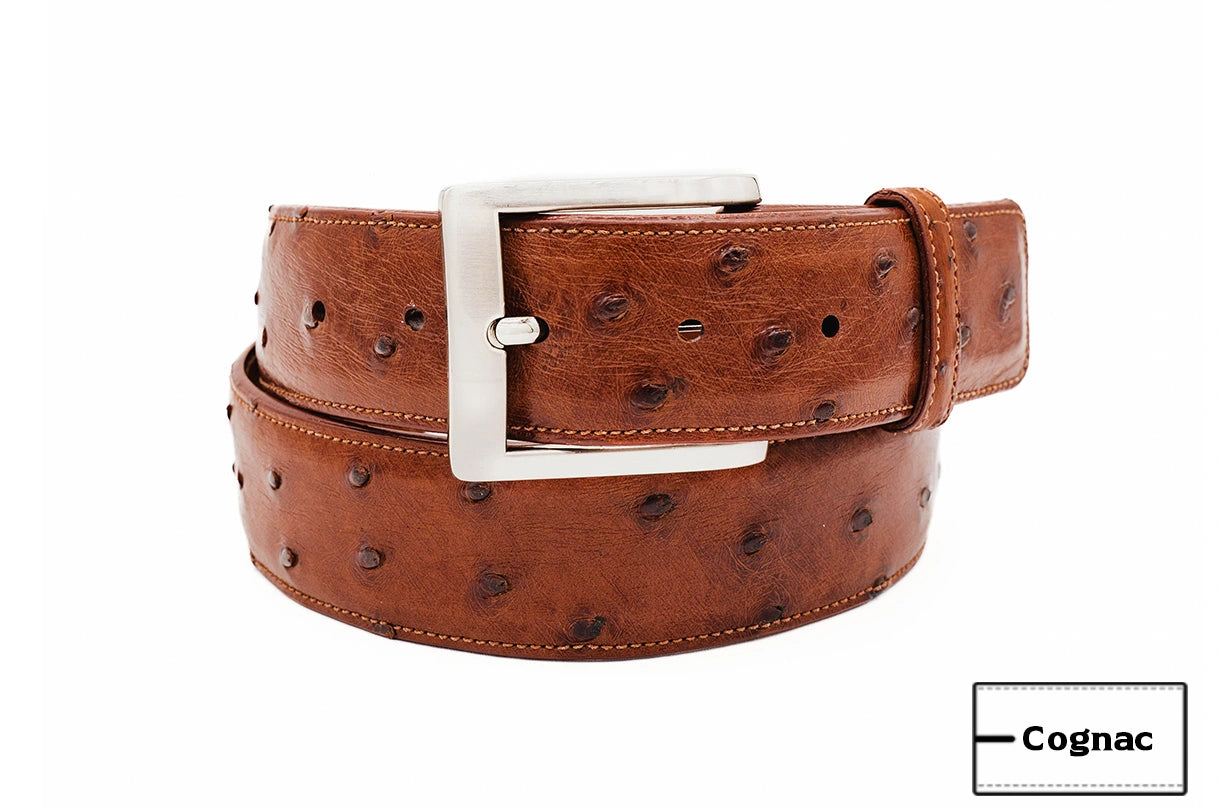 Full Quill Cognac Ostrich Leather Belt