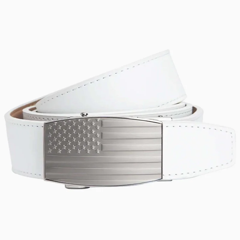 USA Embossed Pewter Flag Golf Ratchet Belt 1.38" [35mm]