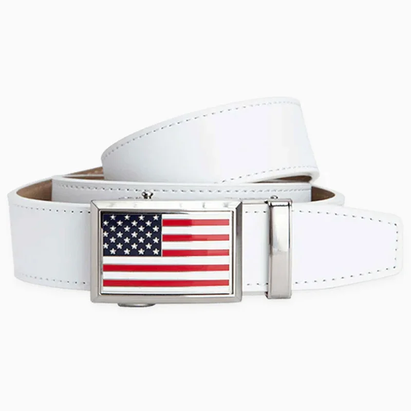 Heritage USA Flag, White Golf Ratchet Belt 1.38" [35mm]