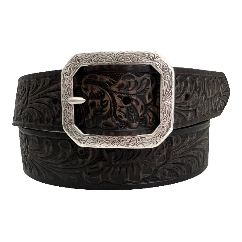 Women's 1 1/2" Tooled with Rectangular Engraved Buckle Belt