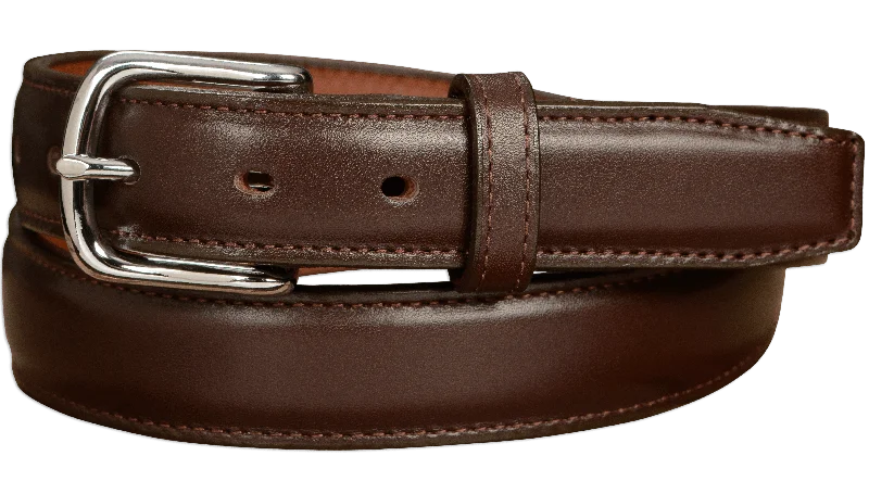 The Stallion: Men's Chocolate Brown Stitched Italian Leather Belt With Chrome Buckle 1.25"