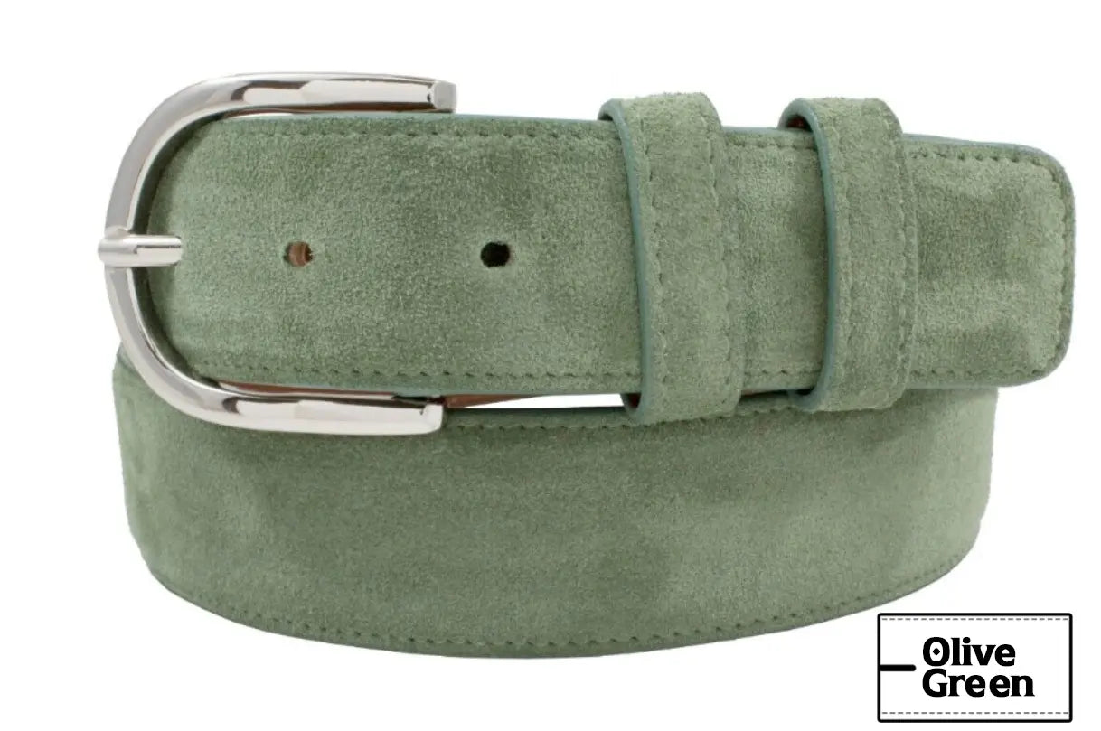 Genuine Olive Green Italian Suede Leather Belt